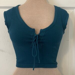 Urban Outfitters Teal Ribbed Lace-Up Crop Top